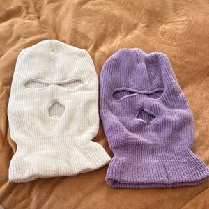 White and Purple Knit Balaclavas